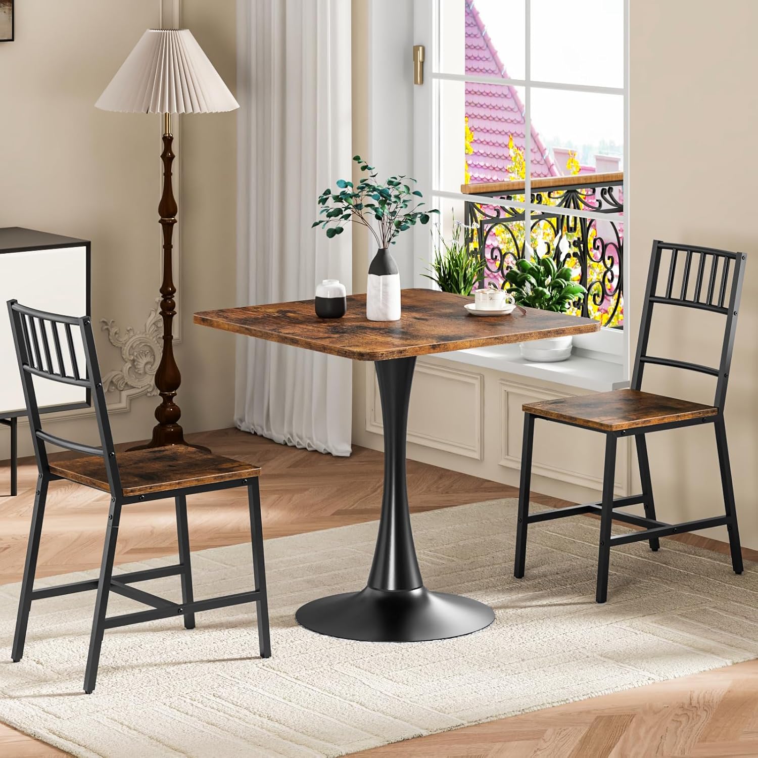 HOOBRO Dining Table, Square Dining Table for 2, 27.6" Dining Room Table for Small Spaces, Tulip Kitchen Table, Anti-Slip Heavy Base, Easy to Assemble, for Living Room, Kitchen, Rustic Brown BF18CZ01