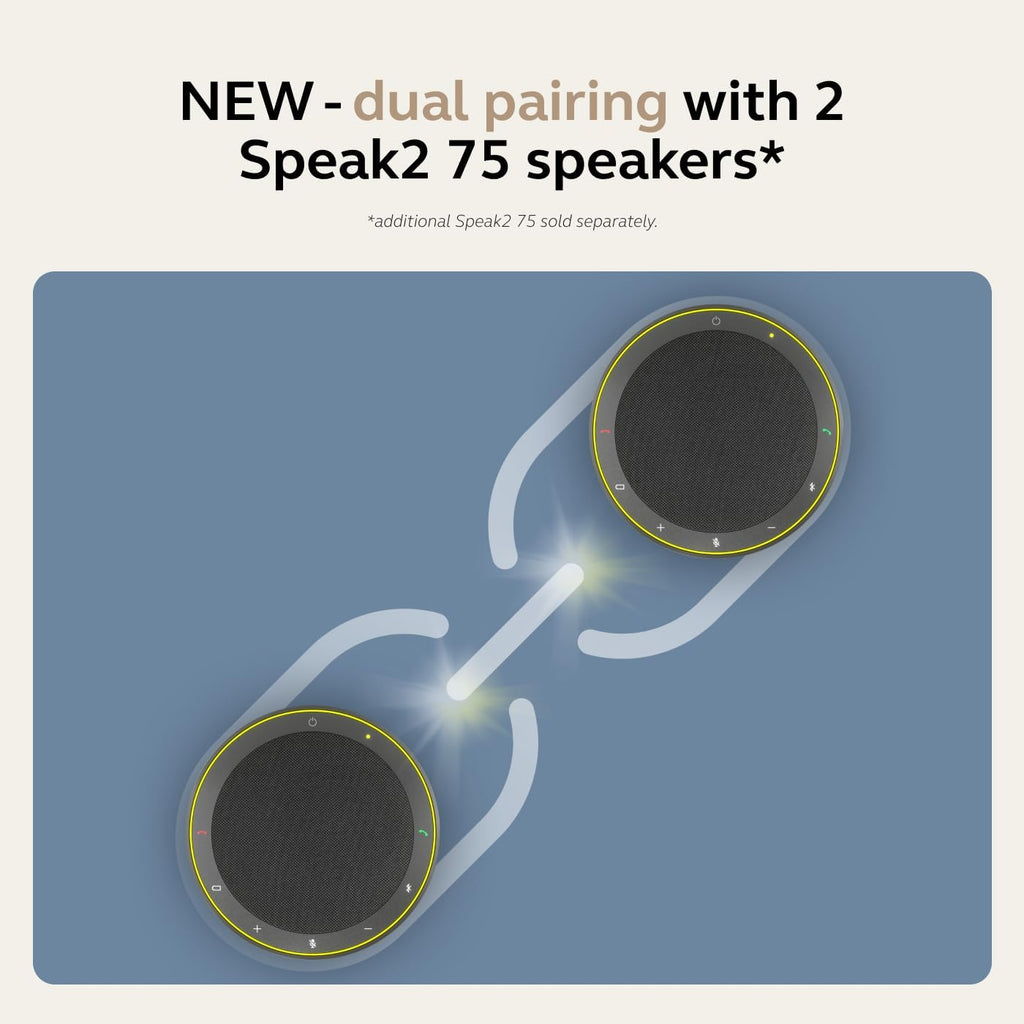 Jabra Speak2 75 (2025 Edition) Wireless Bluetooth Speakerphone - 4 Noise-Cancelling Mics  65mm Speakers - New Linking Feature - USB-C Dongle - Certified for Microsoft Teams - Dark Grey