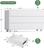 Lulive Wood Dresser for Bedroom, 53” Wide Chest of Drawers with 6 Drawers, Modern Closet Storage Drawer with Curved Profile Design for Living Room, Hallway, Entryway, White