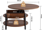 FABATO Round Lift Top Coffee Table with Storage and Hidden Compartment, 26.77'' Farmhouse Coffee Table for Living Room Reception Room, 2 Tier Small Round Coffee Table Circle Dining Table, Espresso