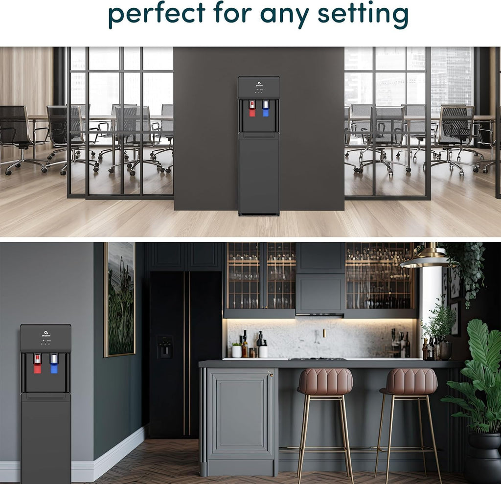 Avalon A6BLWTRCLRBLK Touchless Bottom Loading Cooler Dispenser-Hot & Cold Water, Child Safety Lock, Innovative Slim Design, Holds 3 or 5 Gallon Bottles-UL-Black