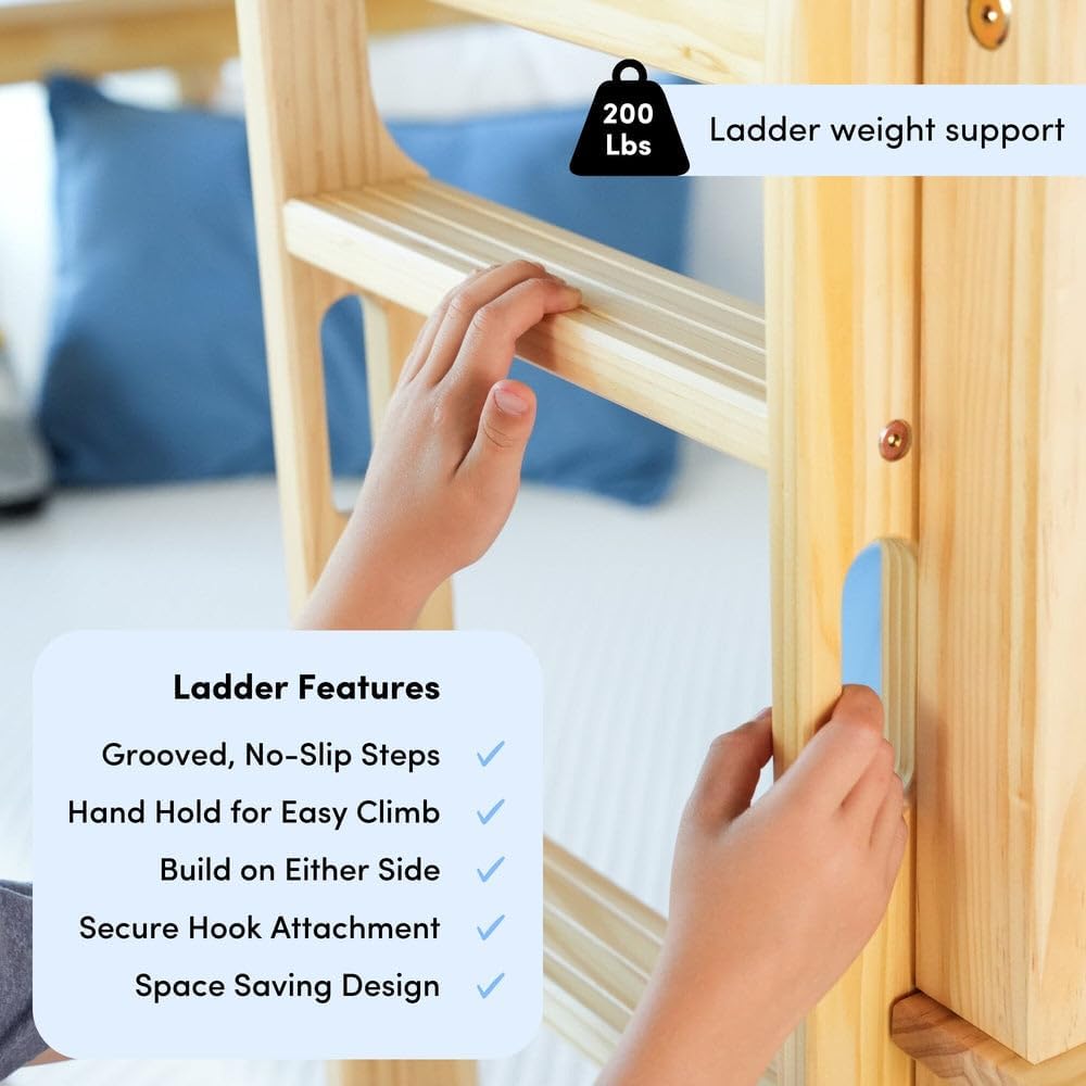 Max & Lily Bunk Bed Twin over Twin, Solid Wood Bunk Bed Frame with Ladder for Kids, 14" Safety Guardrails, Easy Assembly, No Box Spring Needed, Natural