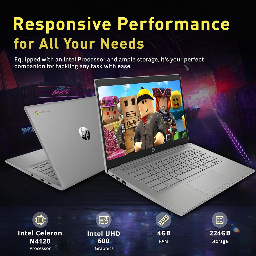 HP Chromebook 14" HD Laptop for Business & Students  Intel Celeron N4120  4GB LPDDR4  224GB Storage(64GB eMMC+160GB Docking Station)  UHD Graphics  Webcam  Long Battery Life  Chrome OS  Modern Gray