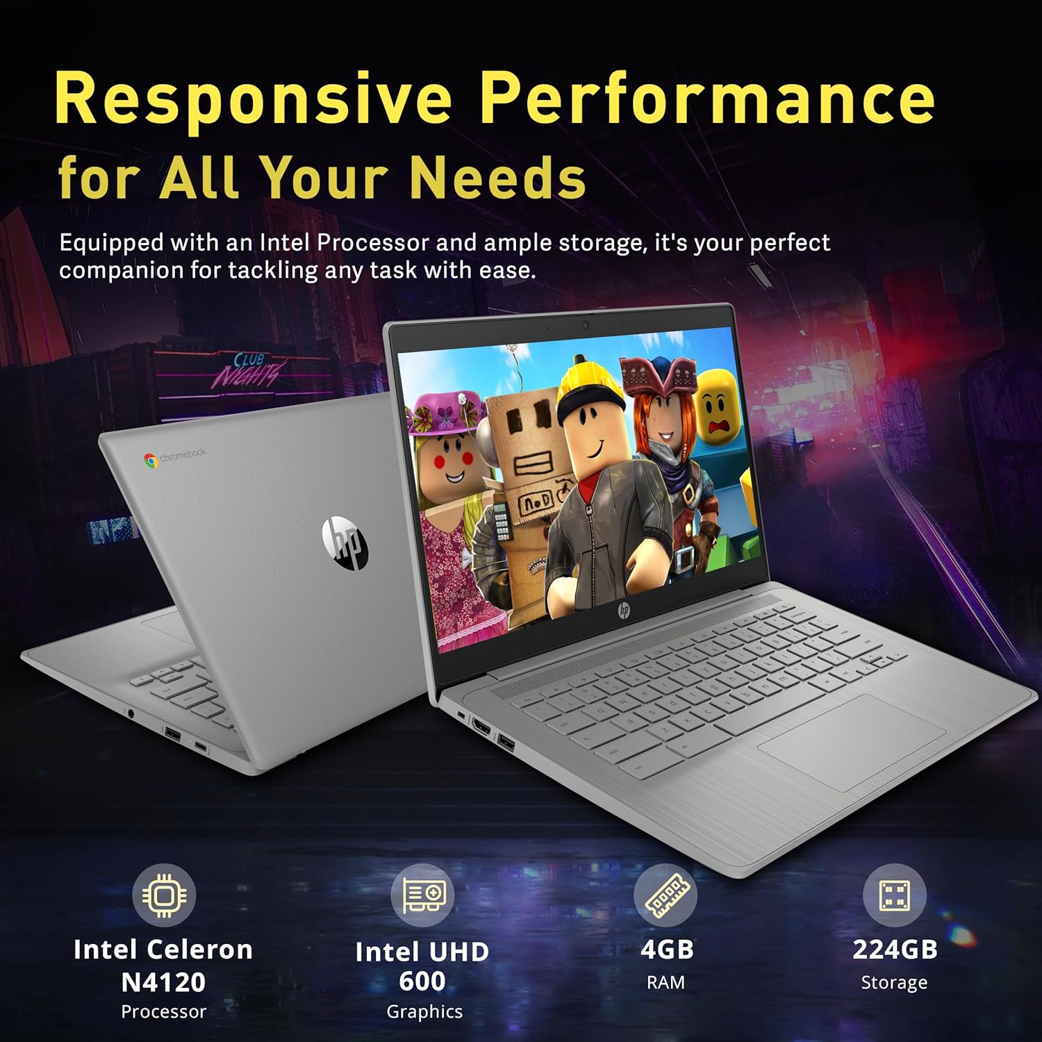 HP Chromebook 14" HD Laptop for Business & Students  Intel Celeron N4120  4GB LPDDR4  224GB Storage(64GB eMMC+160GB Docking Station)  UHD Graphics  Webcam  Long Battery Life  Chrome OS  Modern Gray
