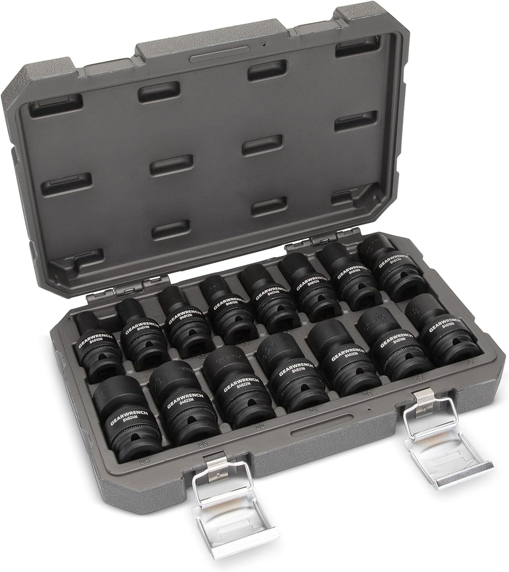 GEARWRENCH 1/2-Inch 6 Point Metric Universal Impact Socket Set (15 Piece) - 84939N
