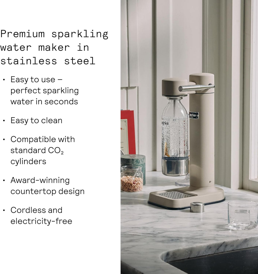 Aarke Carbonator lll, Sparkling & Carbonation Water Machine, Stainless Steel with PET BPA-Free Reusable Bottle Volume 1L/34 fl oz (Sand)