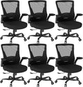 Ergonomic Office Chair, Mesh Desk Chair with Adjustable Height & Flip-Up Armrests, Comfortable Computer Chair for Long Hours, Silent Wheels for Home Office, 6-PCS