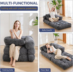 MAXYOYO Folding Sofa Bed, L-Shaped Convertible Sofa Bed with Armrest Foldable Sleeper Sofa with Pillow, Portable Fold Out Chair Bed Comfy Floor Lounge for Living Room Bedroom, Dark Grey