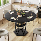47.2" Black Round Dining Table for 4-6, Circle Kitchen Table with Open Storage Shelf, Modern Wooden Dinner Table with Metal Pedestal Base, Dining Room Tables for Kitchen Small Space