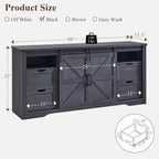 JXQTLINGMU Farmhouse TV Stand for 75+ Inch TV, 32" Tall Entertainment Center w/4 Drawers & Sliding Barn Door, Rustic Media Console w/Storage Shelves, 66" Wood Television Stand for Living Room, Black