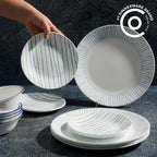Corelle 18-Piece Dinnerware Set Service for 6, Lightweight Round Plates and Bowls Set, Vitrelle Triple Layer Glass, Chip Resistant, Microwave and Dishwasher Safe, Nautical Stripes