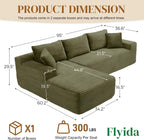 95" Boneless Cloud Sectional Couches for Living Room, Comfy Fluffy L Shaped Memory Foam Deep Seat Boneless Couch, Modular Sectional Sofa with Left Facing Chaise, Olive Green