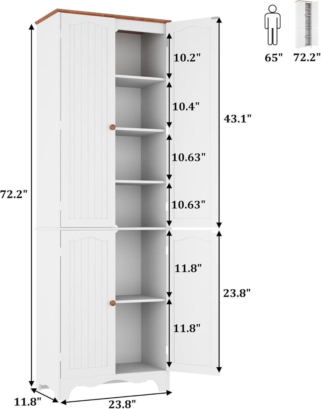 Function Home 72" Kitchen Pantry Cabinet, Freestanding Storage Cabinets, Tall Food Pantry with Doors and Adjustable Shelves, Utility Floor Cabinet for Kitchen Dining Room Living Room, White