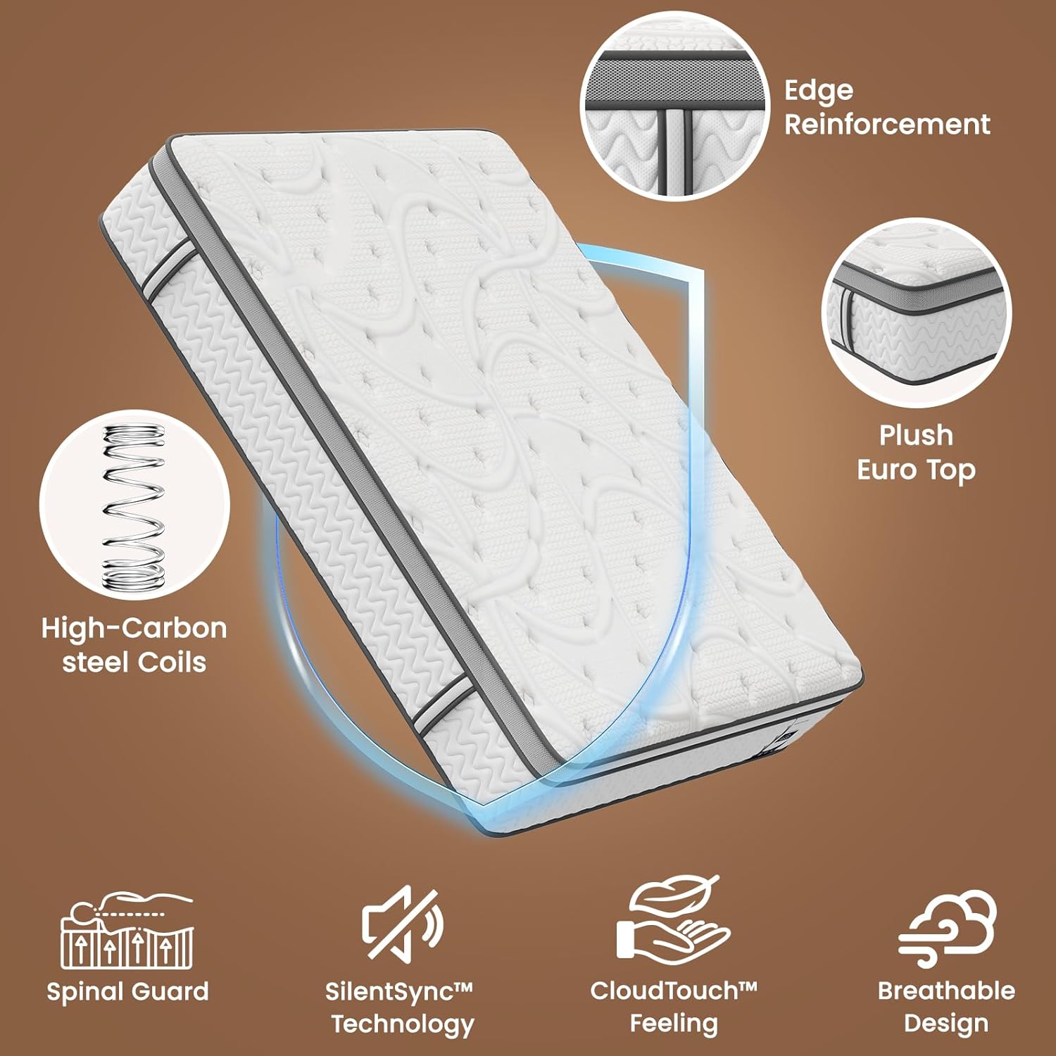 King Mattress, 14 Inch 5-Zone Deep Sleep Firm Mattress with Extra Lumbar & Shoulder Support, Hotel Collection Hybrid Mattresses, Fiberglass Free & No Odor - 365 Nights Trial