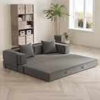 4-in-1 Convertible Sofa Bed, 82“ Compression Sofa with Chenille Fabric Pull Out Sleeper Sofa with 2 Pillows & 4 Side Pockets for Living Room Bedroom Apartment, No Assembly Required, Dark Grey