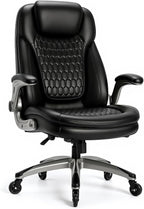 COLAMY Executive Office Chair, Bonded Leather Desk Chair with Flip-Up Arms, Lumbar Support, Ergonomic Tilt & Tension Control for Home Office