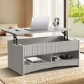 Marsail Lift Top Coffee Table with Open & Hidden Storage, Modern Fluted Coffee Table with Smooth Lift Mechanism, Sturdy Space-Saving Center Table for Home Living Room, Office, Light Grey