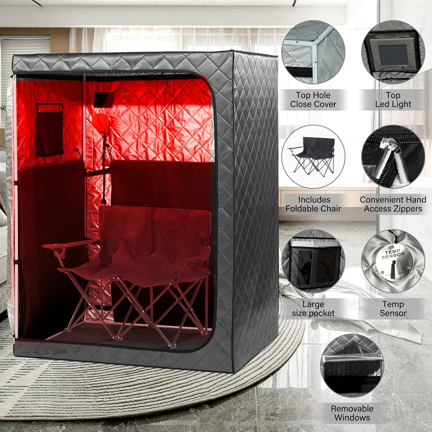 Full Body Portable Personal Infrared Saunas for Home  2 Person Sauna Tent  at Home Sauna  Portable Infrared Sauna Two-Person Sauna Tent with 2 Foldable Chairs  Remote Control