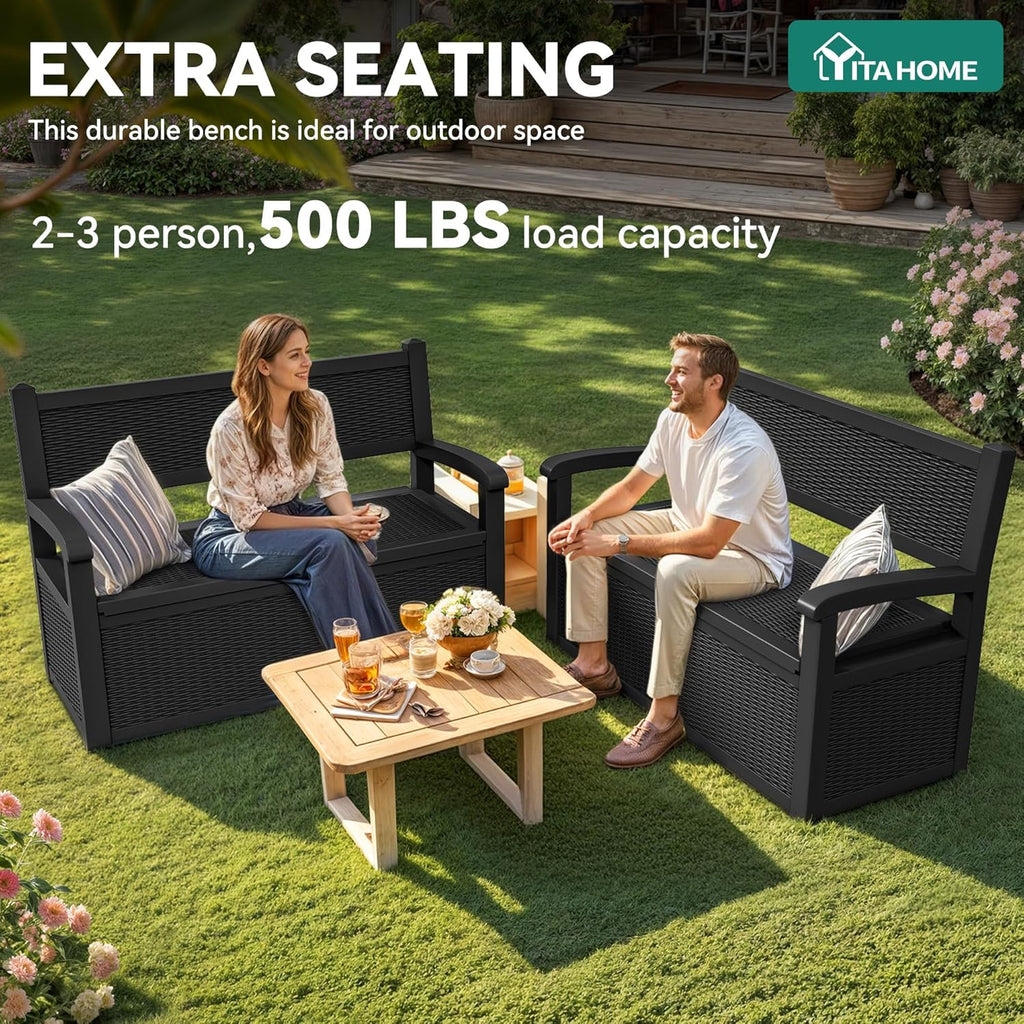 YITAHOME 70 Gallon Deck Bench with Storage  Outdoor Storage Box Bench with Armrests for Patio Garden Pool Porch  Waterproof&Lockable  Black