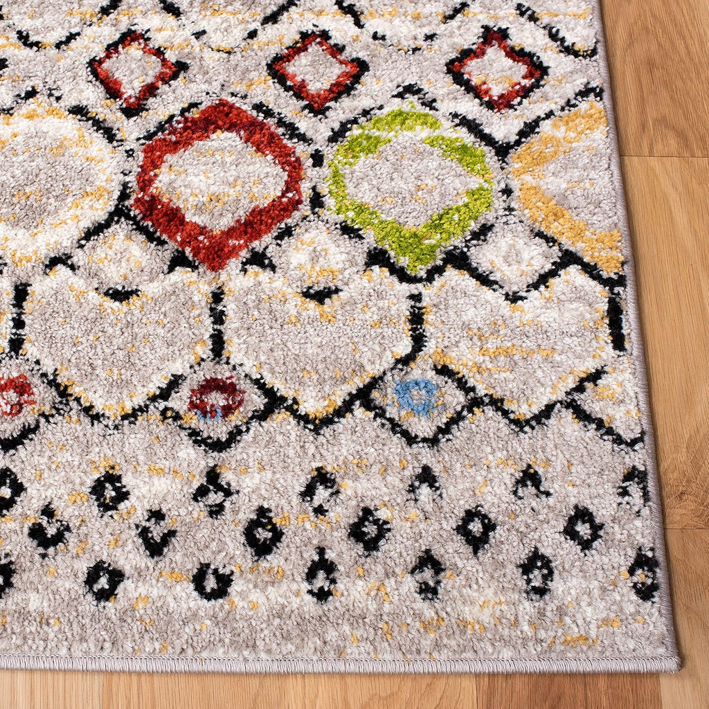 SAFAVIEH Amsterdam Collection Area Rug - 9' x 12', Light Grey & Multi, Moroccan Boho Design, Non-Shedding & Easy Care, Ideal for High Traffic Areas in Living Room, Bedroom (AMS108G)