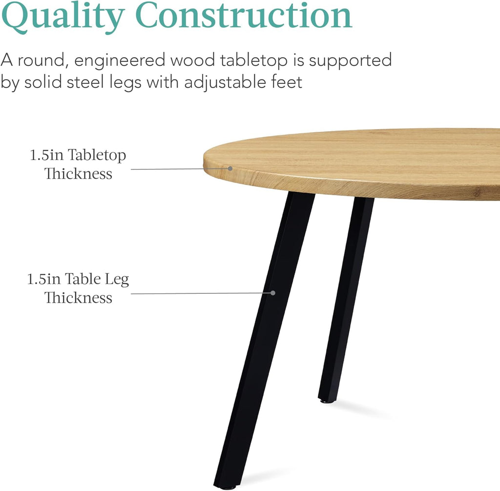 Best Choice Products Round Dining Table 35.5”, Mid-Century Modern Kitchen Table for 2-4 People, Small Space Apartment Dinette, Wood Top W/Steel Legs - Natural