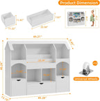 Kids Bookshelf with Toy Storage, Castle-Shaped Bookshelf with 3 Movable Drawers and LED Lights, Toy Storage Organizer with 3-Tier Book Rack for Kids Room, Playroom, Nursery