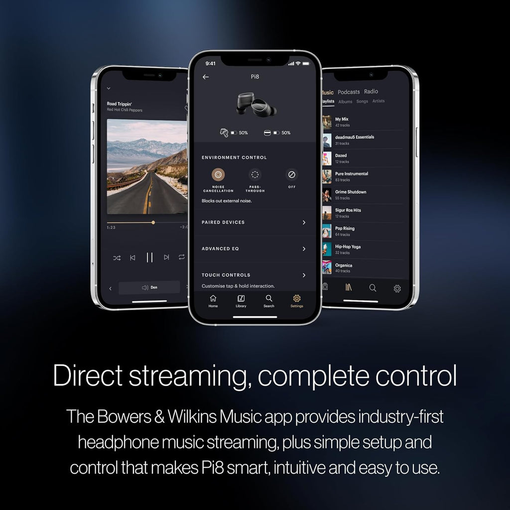 Bowers & Wilkins Pi8 Wireless Bluetooth Earbuds (Midnight Blue)  in-Ear Bluetooth Earphones with Qualcomm & aptX Lossless  Active Noise Cancelling Earbuds  3 Built-in Mics  15-Min Quick Charging