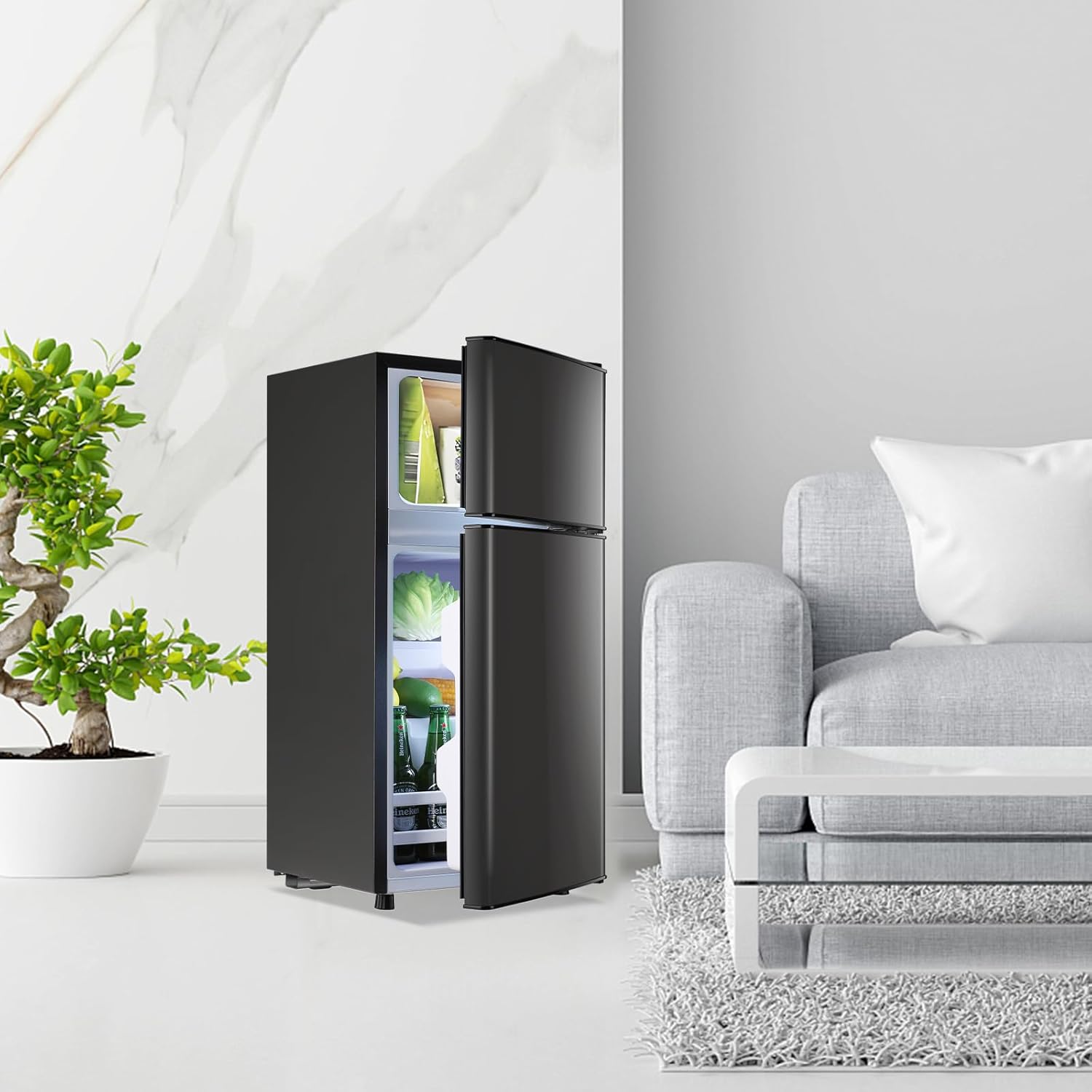DEMULLER 2.4 Cu.Ft Small Refrigerator with Freezer Dorm Mini Fridge with Removable Plastic Shelves Mini Refrigerator Ideal for Home, Office,Dormitory Gray