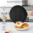 SODAY 12 Pcs Pots and Pans Set Non Stick, Cookware Sets Black Granite Induction Cookware, Non-toxic Healthy Nonstick Kitchen Cooking Set with Frying Pans Set, Saucepans (PFAS/ PFOA/ PFOS Free)