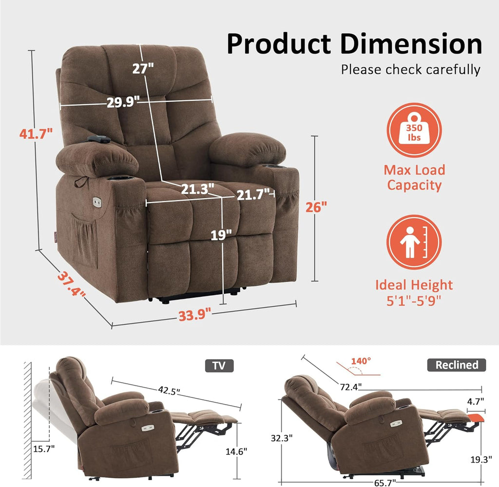 MCombo Power Lift Recliner Chair with Extended Footrest for Elderly People, Fabric 7287/7087 (Brown, Medium)