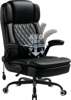 450LBS Big and Tall Executive Office Chair with Flip up Arm, Heavy Duty PU Leather Computer Desk Chair,Comfortable High Back Swivel Home Office Chair with Rolling for Adults,Spring Cushion,Metal Base