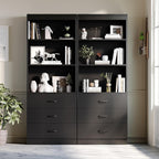 70" H Black Bookshelf with Drawers, Tall Bookcase with 3-Tier Open Shelves, Bookshelf and Bookcase with Storage Cabinet for Home Office,Living Room(Black,6-Tier)