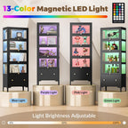 Display Cabinet with Glass Doors, 67" Metal Curio Cabinet with Drawer & 13-Color RGB LED Lights, 5-Tier Glass Display Case for Collectibles, Figure, Toys, Books, Black