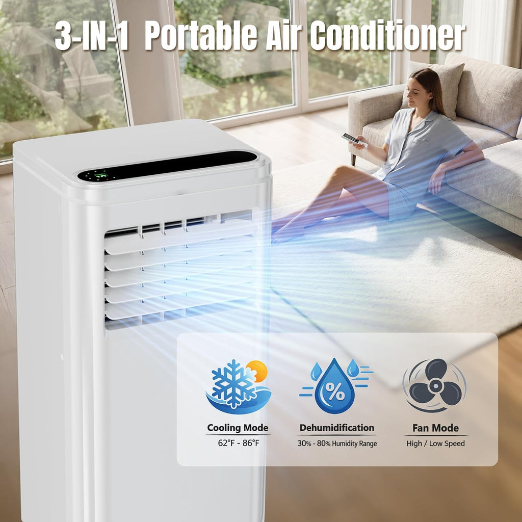 AKIRES 10000 BTU Portable Air Conditioners,3-IN-1 Portable AC Unit With Fan & Dehumidifier,Remote Control,24H Timer,Sleep Modes,Cools Room Up To 450 sq.ft,Suitable for Bedroom,Room, Office,Apartment