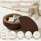 Round Coffee Table with Storage, Small Solid Wood Coffee Table for Living Room, Mid Century Modern Circle Center Tables for Small Space Apartment (31.5''D×14''H-Walnut)