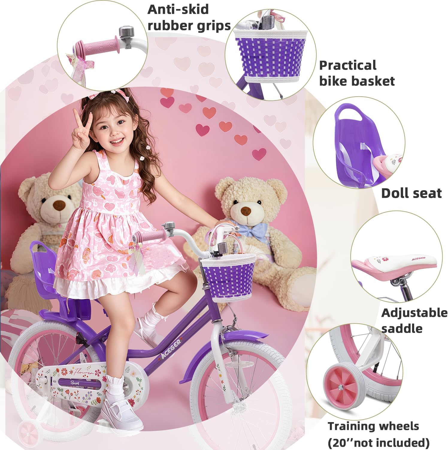 ACEGER Kids Bike for Ages 2-12 Years Old Boys Girls and Toddler, 12 14 16 18 Inch Children Bicycle with Training Wheels, 20 Inch Bike with Kickstand, Multiple Colors.