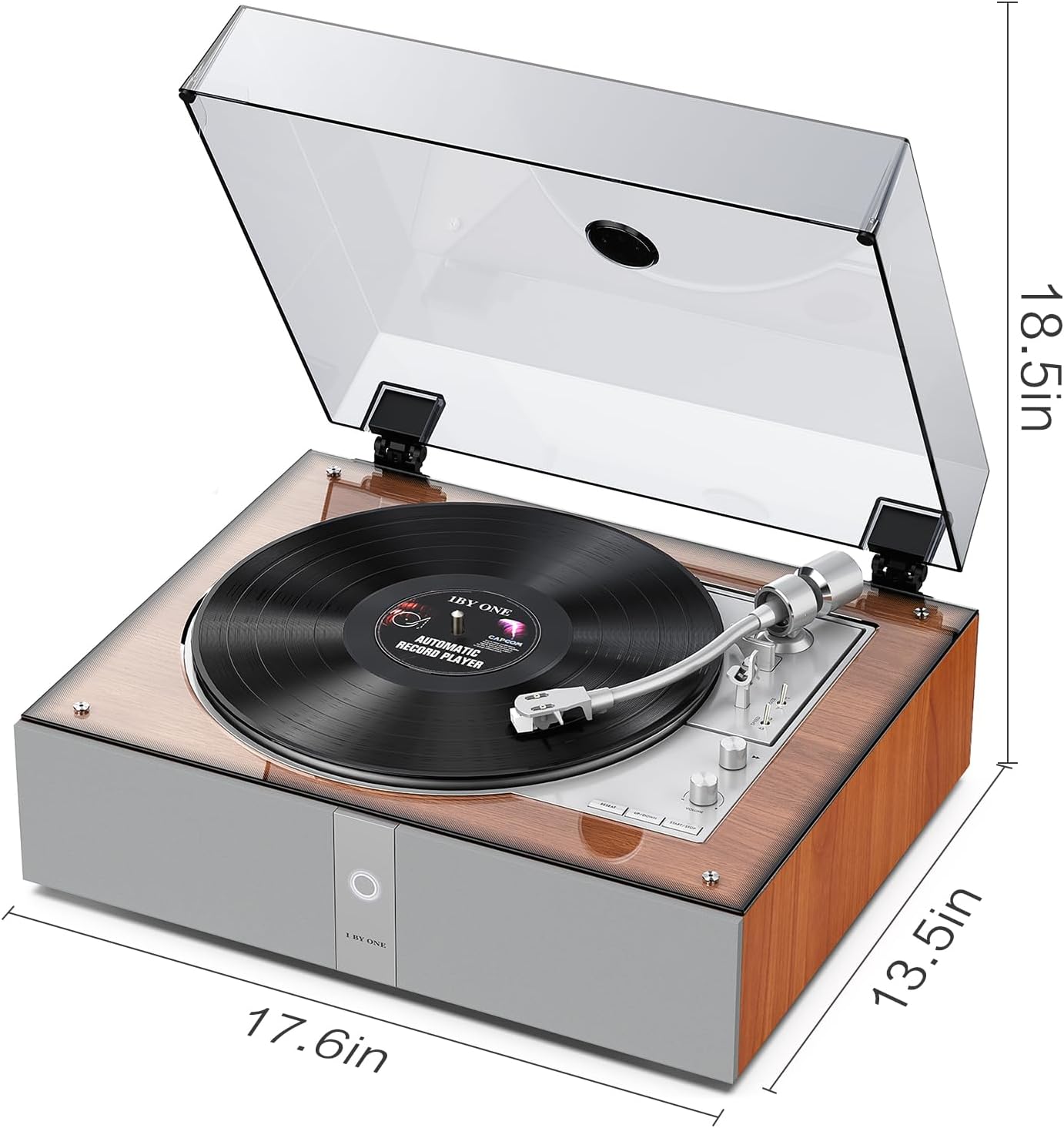 1 by ONE Fully Automatic Record Player  All-in-One Vinyl Turntable with Automatic Repeat Function  Remote Control  Built in Speakers& DSP  Phono Preamp  AT-3600L Cartridge  Belt Drive 2-Speeds