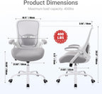 HYLONE 400lbs Heavy Duty Office Chair, 5" Thickened Seat Ergonomic Desk Chair with Adjustable Armrests, Home Office Computer Chairs for Long Hours Mesh Executive Chair(Grey)