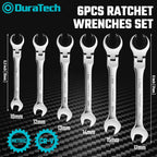 DURATECH 6-Piece Ratcheting Wrench Set with Open Flex-head, Metric Ratcheting Tubing Wrench Set, 10-17mm, 72-Tooth Gear, CR-V Steel, with Organizer Bag, Gifts for Men