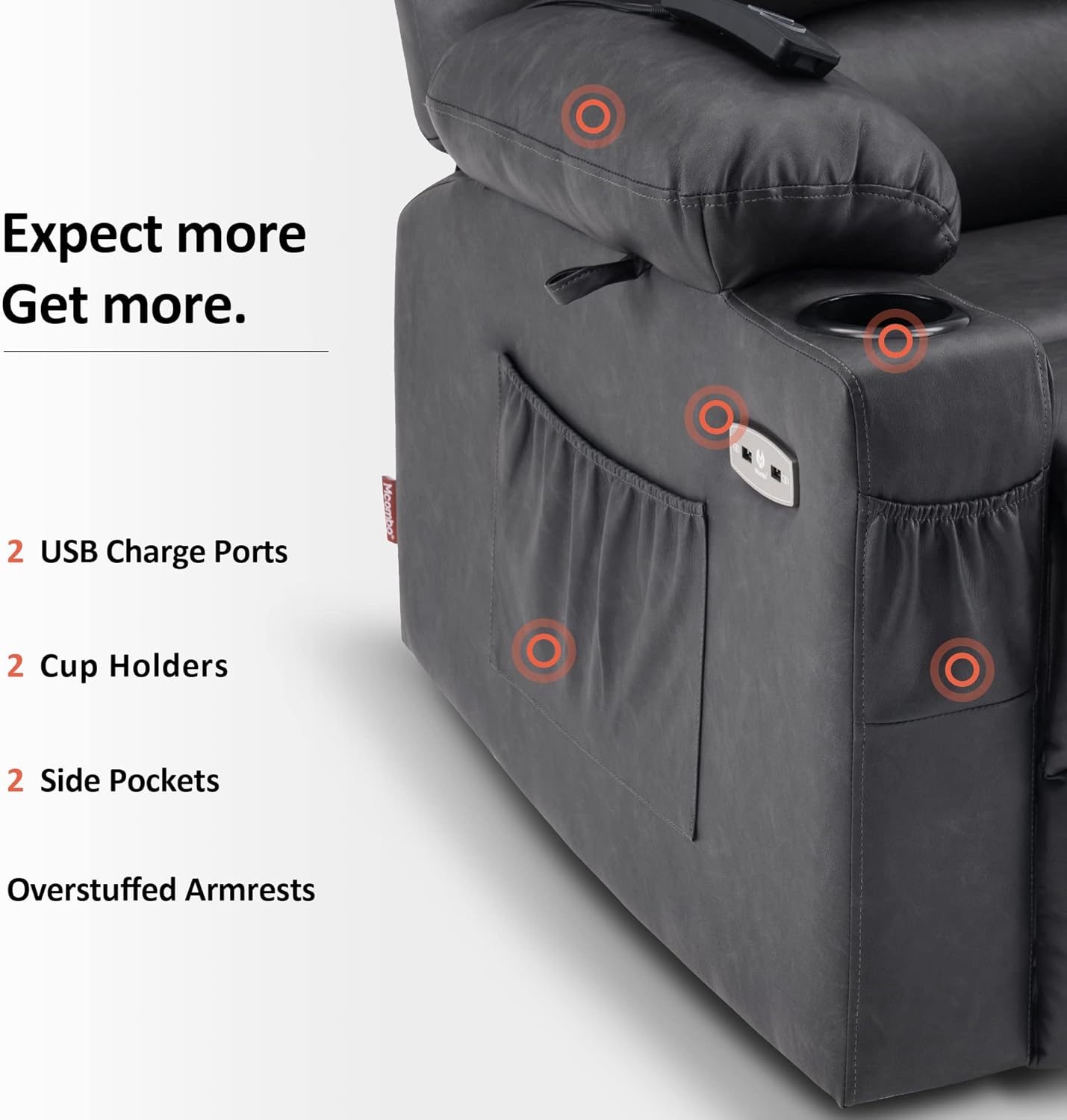 MCombo Power Lift Recliner Chair for Elderly, Lift Chair with Heat and Massage, USB &Type C Ports, Cup Holders, Faux Leather 7095 (Medium, Grey)