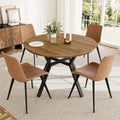 Extendable Round Dining Table Set for 4-6 People, 43.3"-59.1" Extendable Kitchen Table with 4 Upholstered Chairs, Space Saving for Kitchen Dining Room (Walnut Table+4 Brown Chairs)