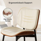 Dining Chairs Set of 4, Mid Century Modern Dining Room Chairs, Upholstered Faux Leather Kitchen Chair with Walnut Bentwood Back for Kitchen Dining Room Living Room, Beige