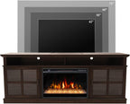 72" Fireplace TV Stand for TVs Up to 80", Entertainment Center with 26" Electric Fireplace, 5 Flame Colors Control with Remote, Modern Farmhouse Cabinet Console Glass Door, Brown