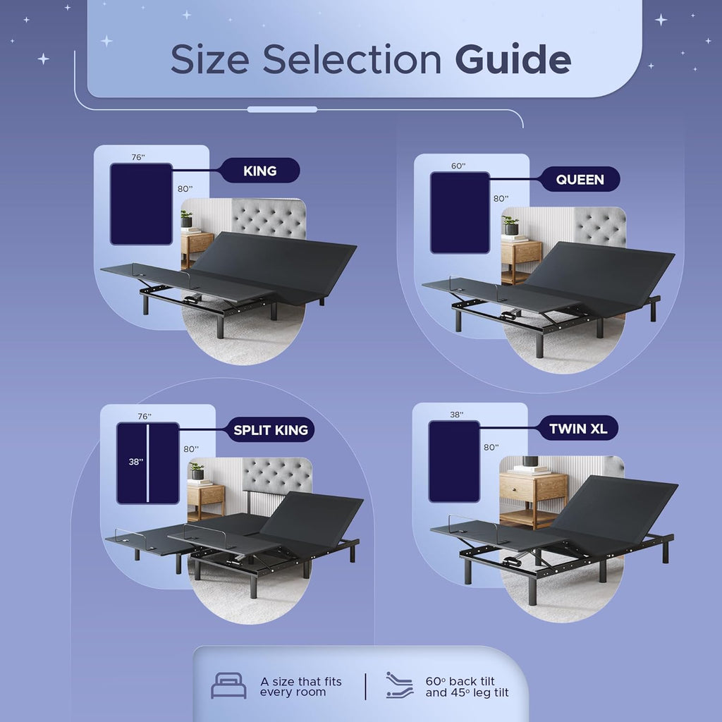 Celestial Aurora Adjustable Bed Base (Frame) + 10 inch Gel Memory Foam Mattress (Medium), Easy Assembly, Head and Foot Lift, Zero Gravity, Memory Positions, CertiPUR-US Bed - Split King