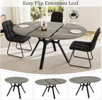 Extendable Round Dining Table Set for 6 People, 43.3"-59.1" Extendable Kitchen Table with 6 Upholstered Chairs, Space Saving for Kitchen Dining Room (Grey Table+6 U-Shaped Black Chairs)