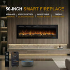 50 Inch WiFi Electric Fireplace Heater with Sound, Wall Mounted, Recessed or Free‑Standing, 750/1500W, 13 Flame & Fuel Bed Colors, Dimmable, Remote & App Control, Alexa & Google Home