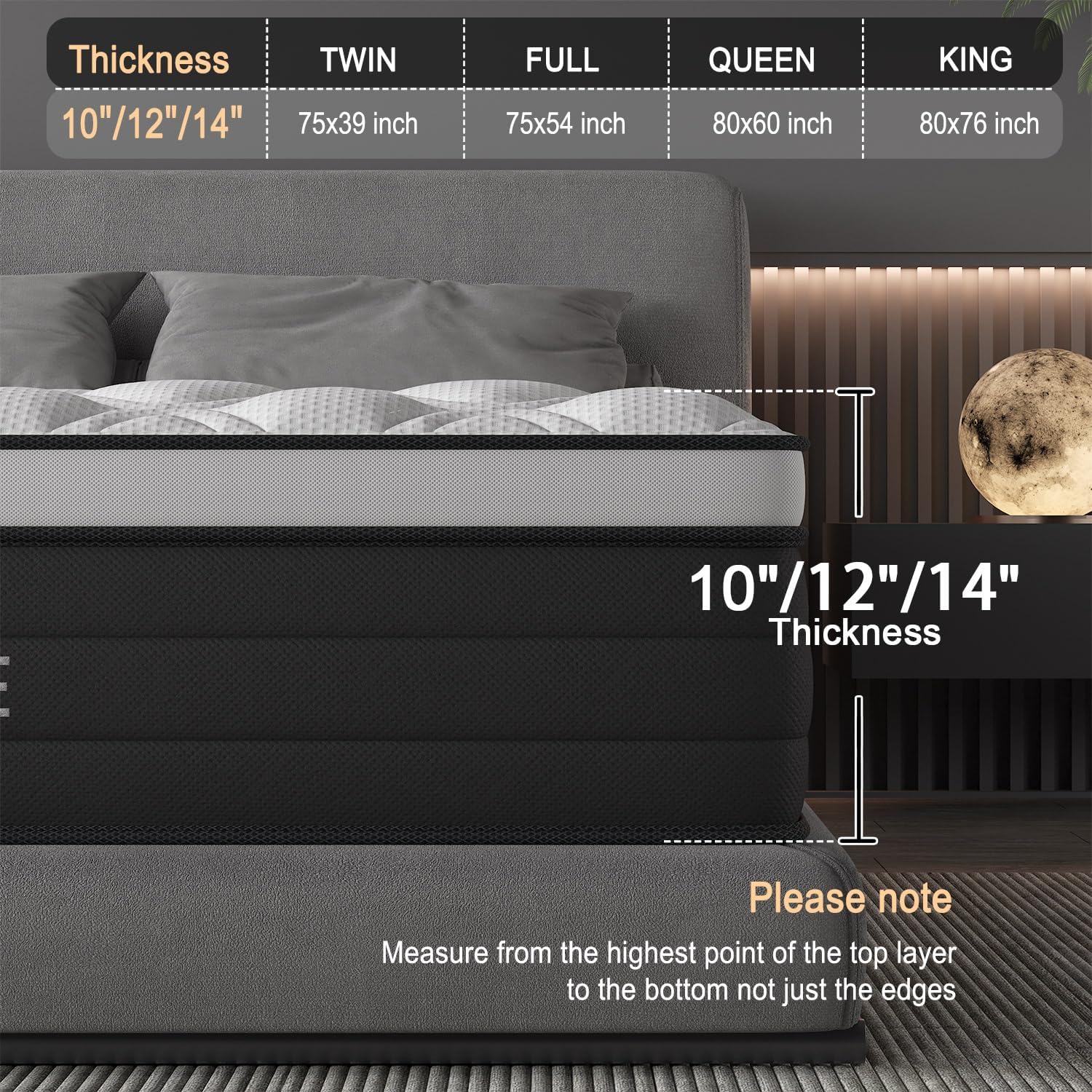 Queen Mattress, 14 Inch Hybrid Mattress in a Box with Individual Pocket Spring, Gel Memory Foam and Euro Top, Medium Firm Feel with Motion Isolation, Pressure Relief, Edge Support,Queen Size Black