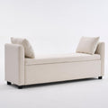 Storage Bench for Bedroom, 55" End of Bed Bench for King Size Bed, Modern Upholstered Long Ottoman Bench with Arms and 2 Pillows for Living Room/Entryway (Ivory White)