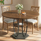 47.2" Round Dining Table for 4-6, Circle Kitchen Table with Open Storage Shelf, Modern Wooden Dinner Table with Metal Pedestal Base, Dining Room Tables for Kitchen Small Space, Walnut
