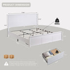 Modern King Size Bed Frame with 50" Tall Headboard, Wood King Size Platform Bed Frame w/3 Storage Drawers, Curved Profile Design, Wood & Steel Platform Bed, No Box Spring Needed, White